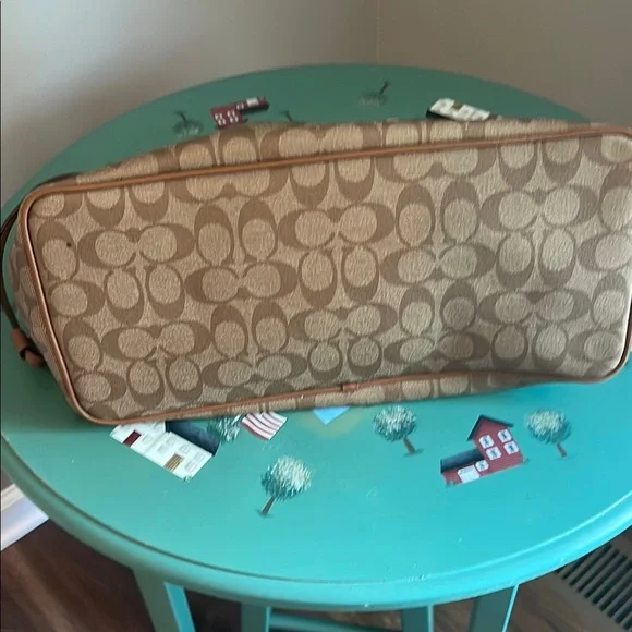 Coach Brown Monogram Tote with Leather Trim - Picture 2 of 5